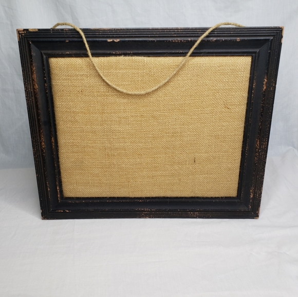 Distressed Black Frame Burlap Pin Board Messages Jewelry Pictures Memori… - Picture 3 of 4
